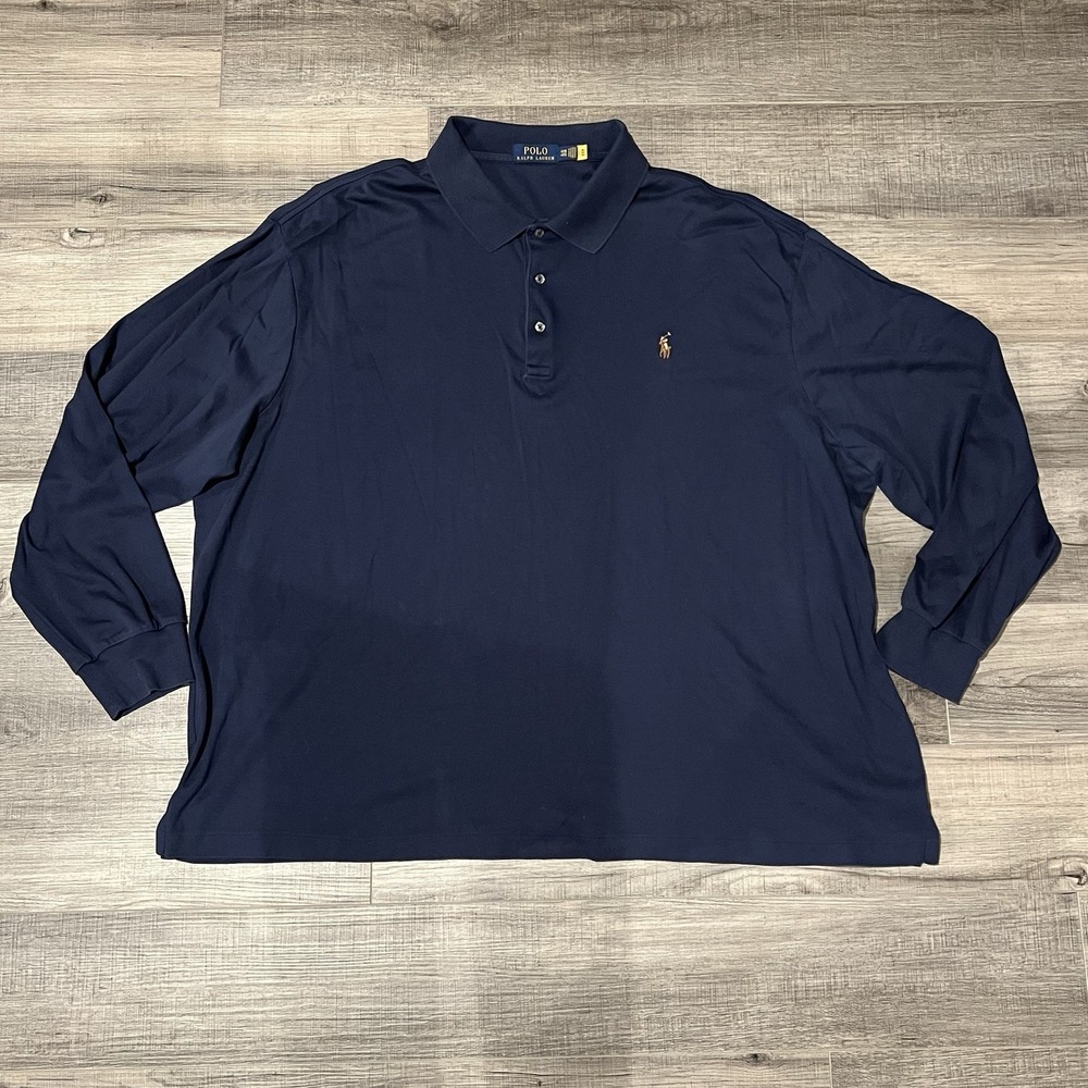 Polo Ralph Lauren Men's Long Sleeve Shirt 4XB Navy Blue W/ Flesh Pony